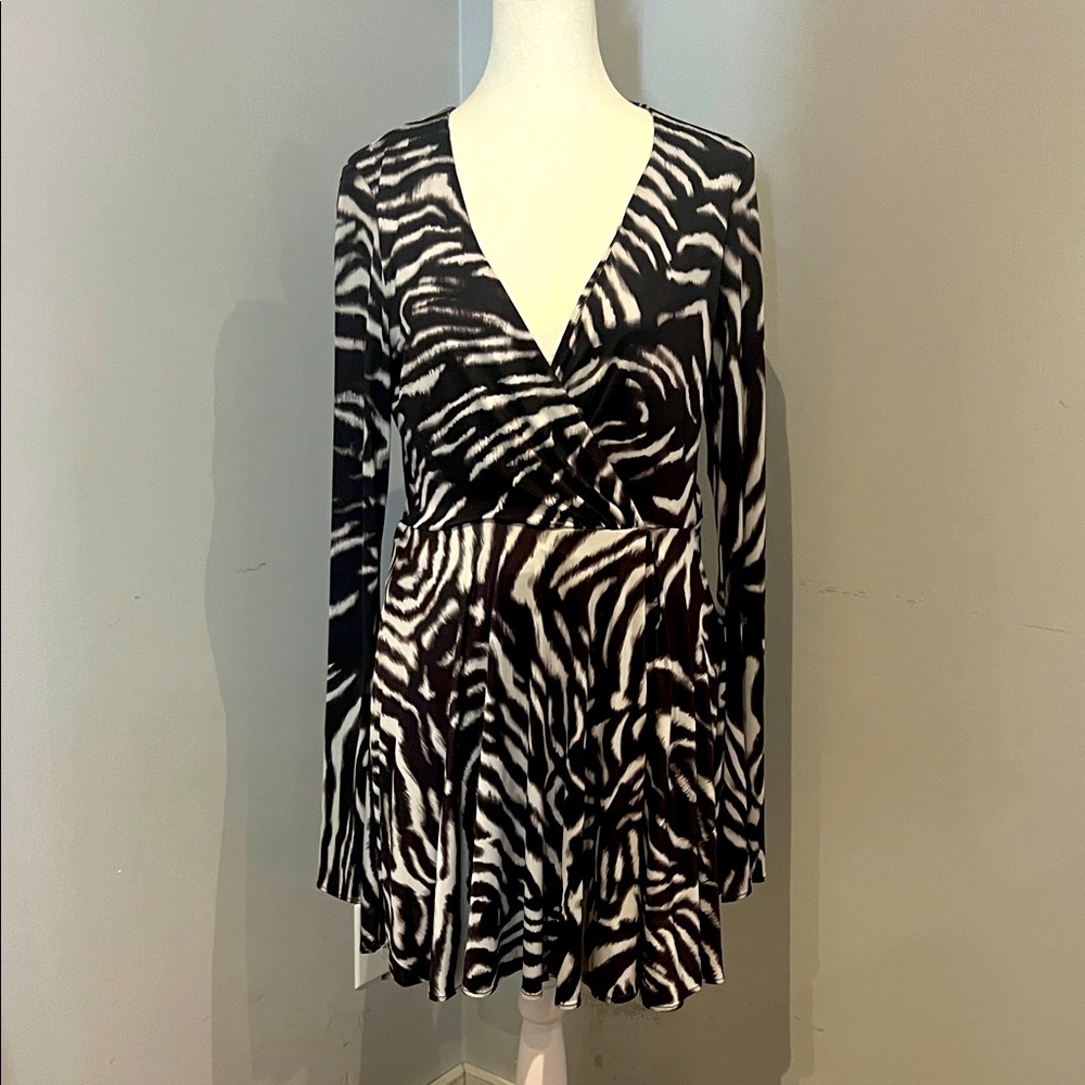 Zara Brown and white zebra dress, long sleeve flowing arms, size Medium.